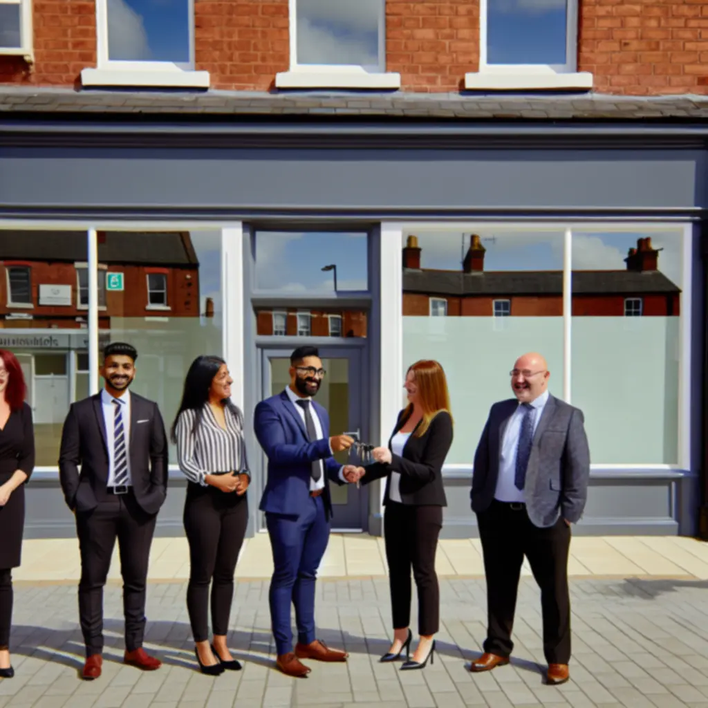 Business owners happily receiving keys to their new commercial premises